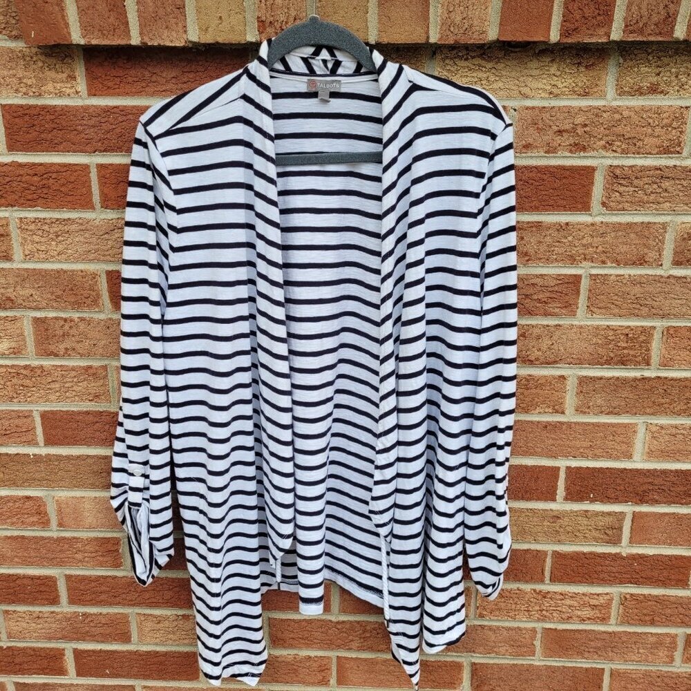 Talbots Open Front Cardigan Women's Size XL Nautical Pockets